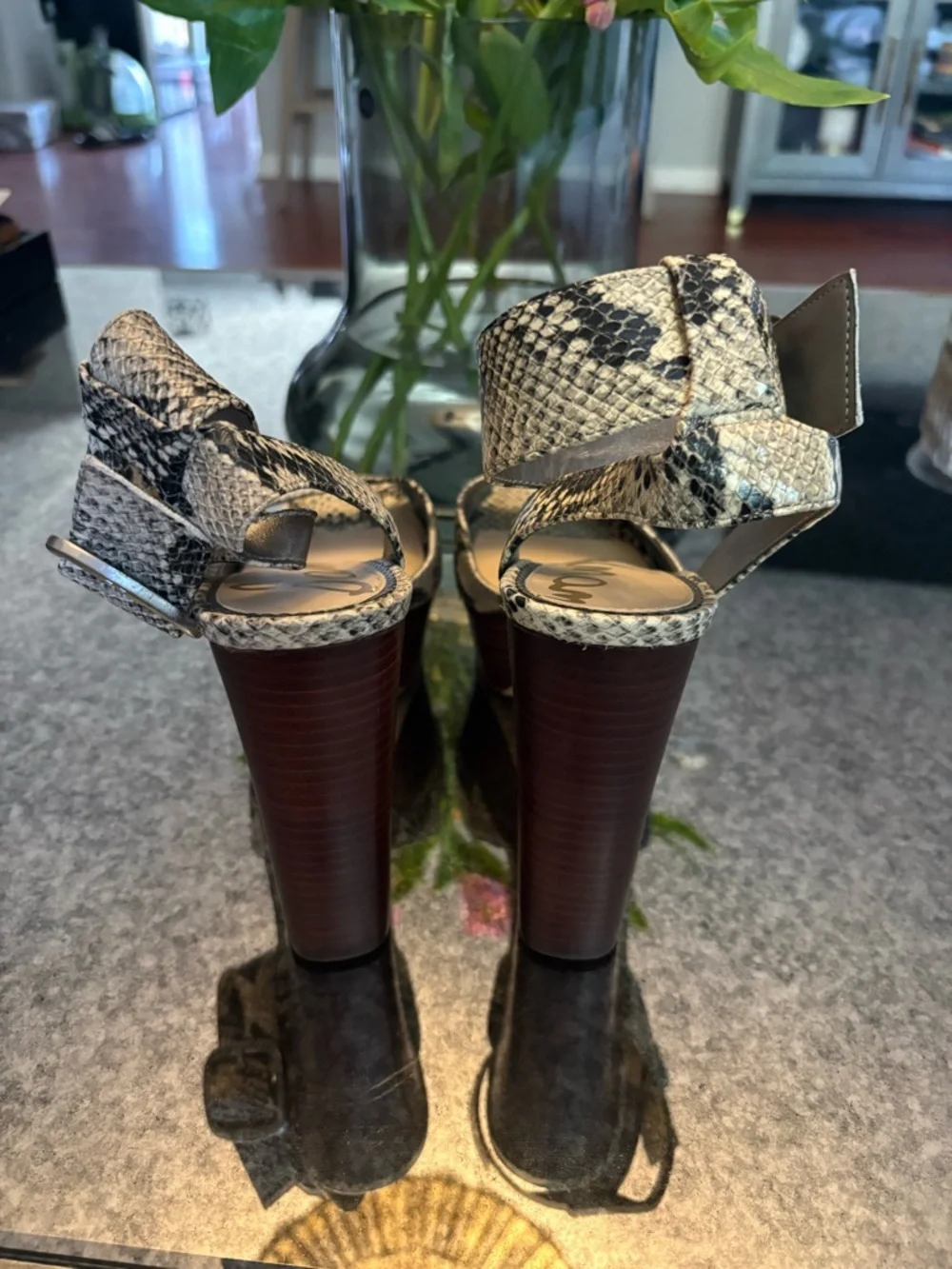 Sam Edelman Rain Faux Snakeskin High Heeled Platform Block Heeled Sandals